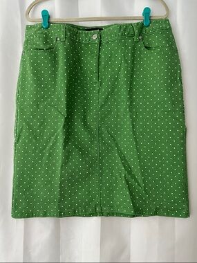 Talbots Green Polka Dot Denim Skirt Size 16 Cotton Stretch Preppy Pencil Y2K